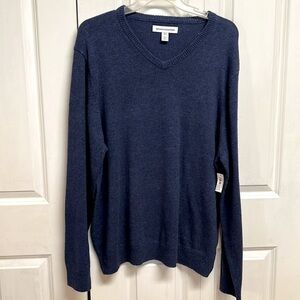 Amazon Essentials Blue Heather Wool Blend V Neck Pullover Sweater Size XXL NWT